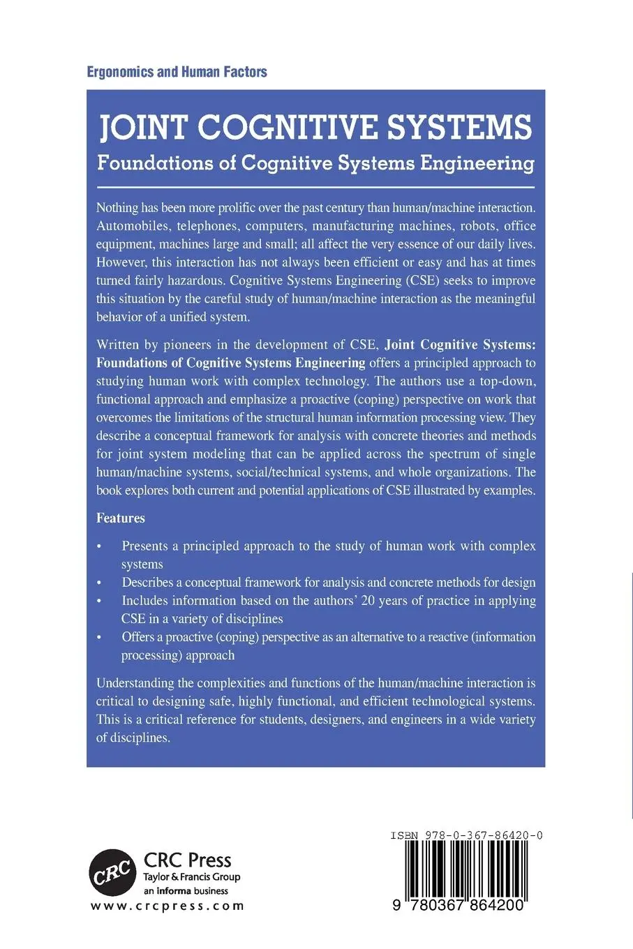 Rückseite: 9780367864200 | Joint Cognitive Systems | Foundations of Cognitive Systems Engineering