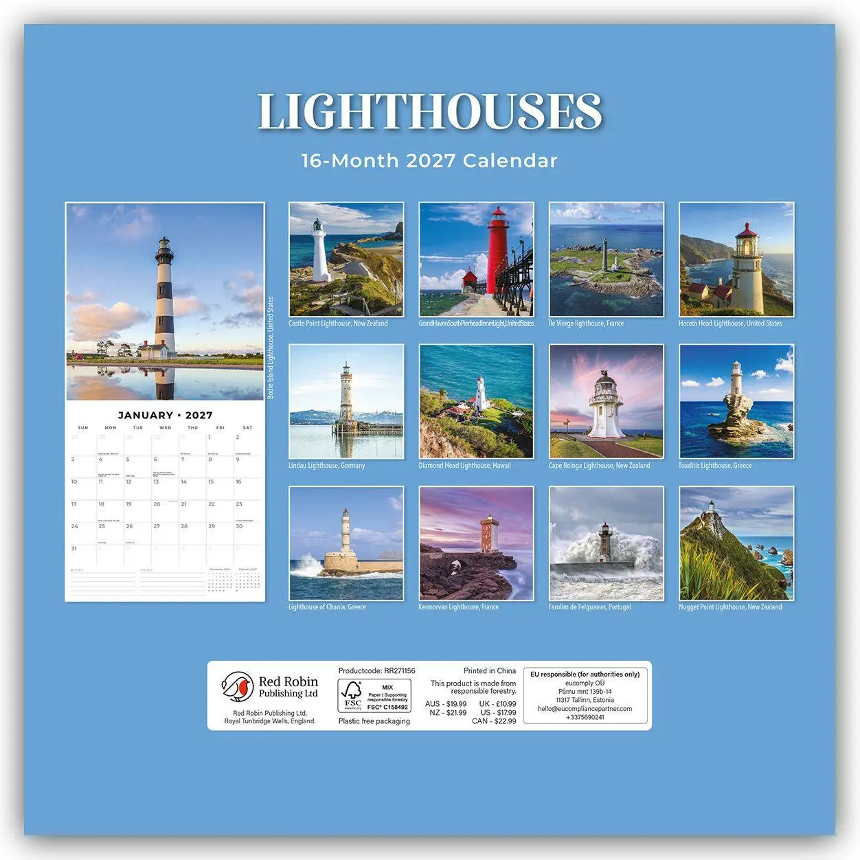 Rückseite: 9781837014200 | Lighthouses - Leuchttürme 2027 - 16-Monatskalender | Robin Red | 28 S.