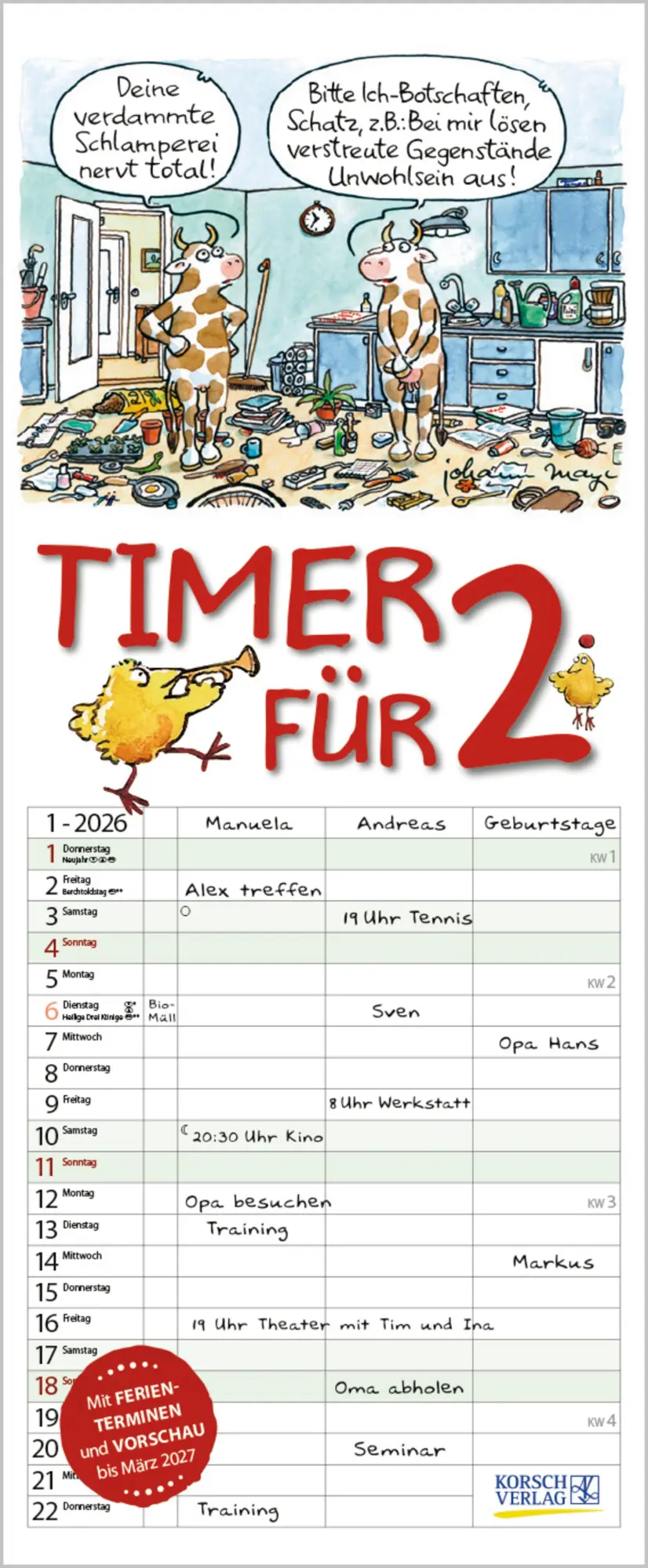 Cover: 9783731884200 | Timer für 2 2026 | Verlag Korsch | Kalender | 14 S. | Deutsch | 2027