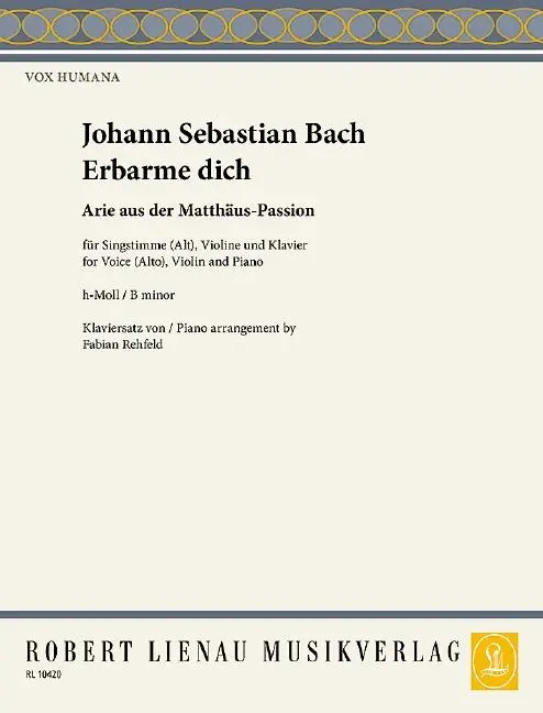Cover: 9790011104200 | Erbarme Dich. Arie (Matthäuspassion) | Johann Sebastian Bach | 12 S.