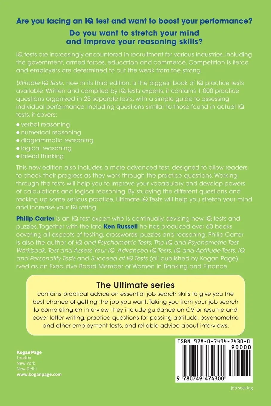 Rückseite: 9780749474300 | Ultimate IQ Tests | Ken Russell (u. a.) | Taschenbuch | Englisch