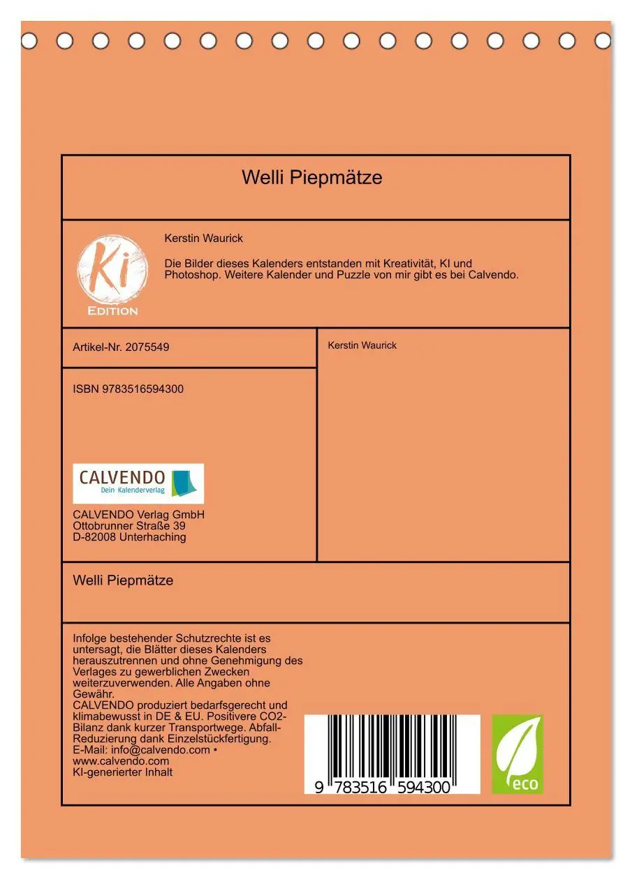 Bild: 9783516594300 | Welli Piepmätze (Tischkalender 2026 DIN A5 hoch), CALVENDO...
