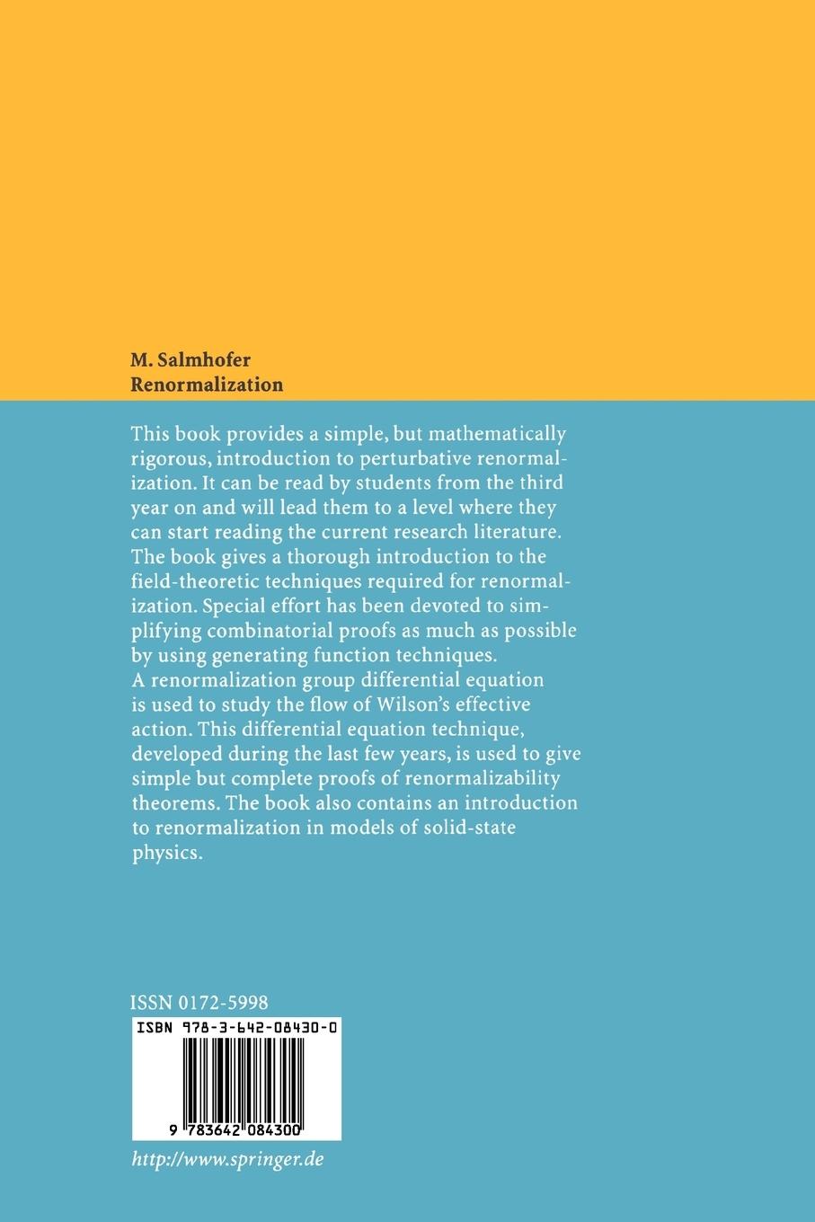 Rückseite: 9783642084300 | Renormalization | An Introduction | Manfred Salmhofer | Taschenbuch