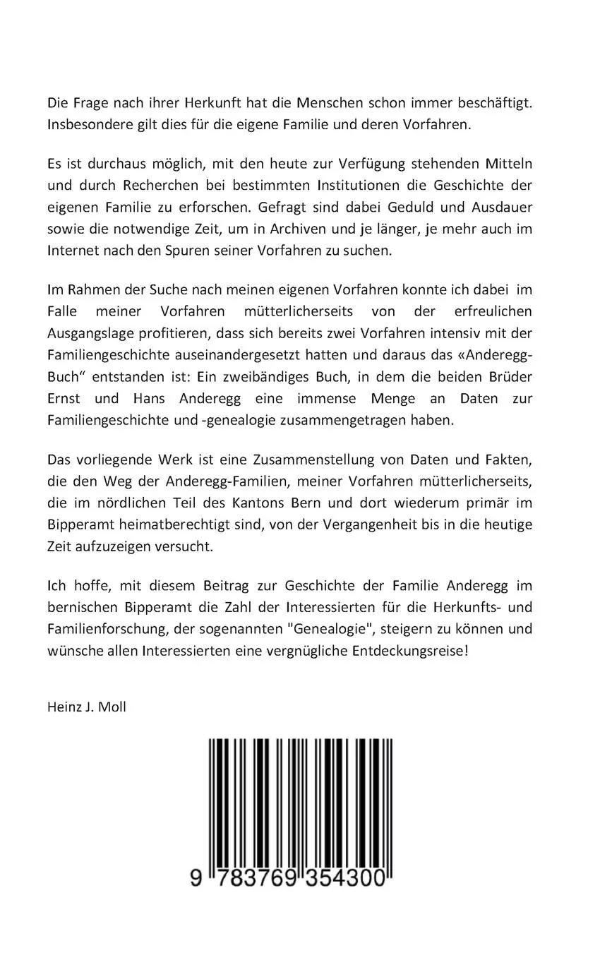 Rückseite: 9783769354300 | Geschichte und Genealogie der Anderegg-Familien im bernischen...