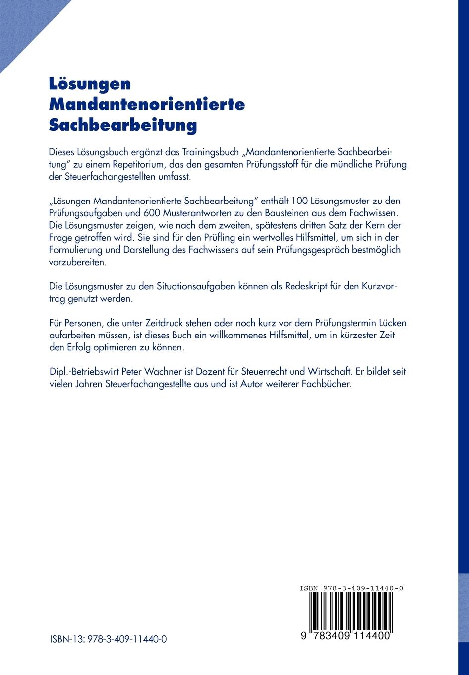 Rückseite: 9783409114400 | Lösungen Mandantenorientierte Sachbearbeitung | Peter Wachner | Buch