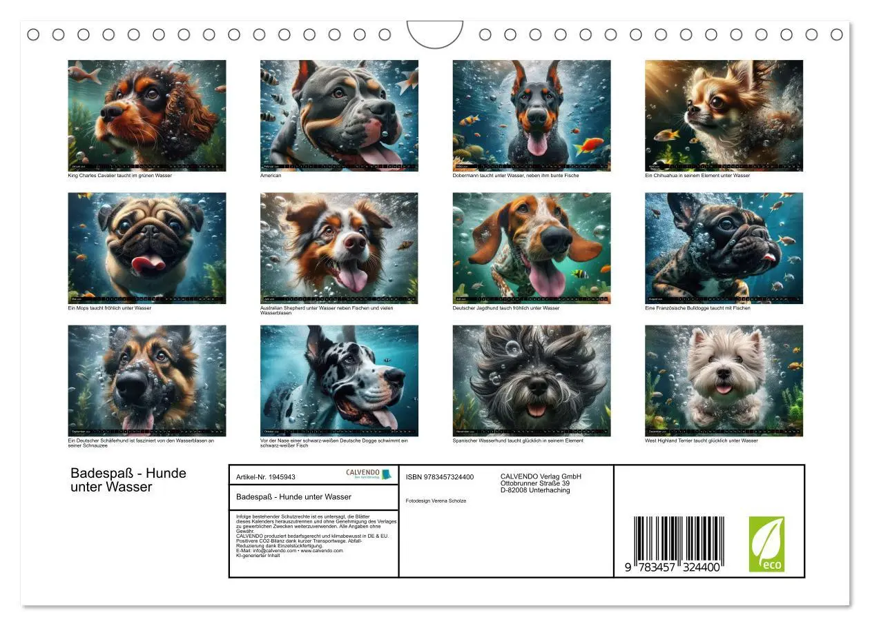 Bild: 9783457324400 | Badespaß - Hunde unter Wasser (Wandkalender 2026 DIN A4 quer),...
