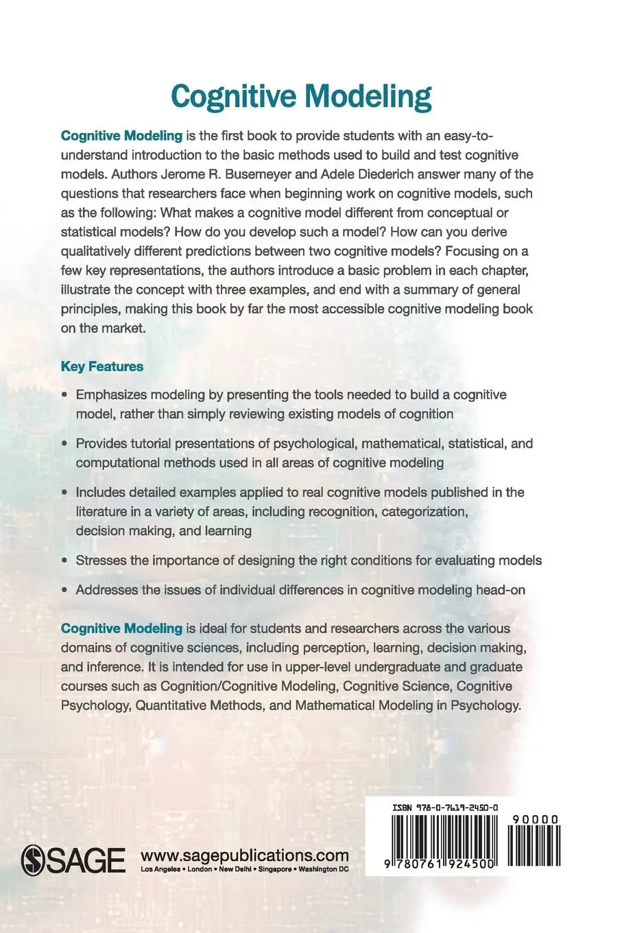Rückseite: 9780761924500 | Cognitive Modeling | Jerome R. Busemeyer (u. a.) | Taschenbuch | 2009
