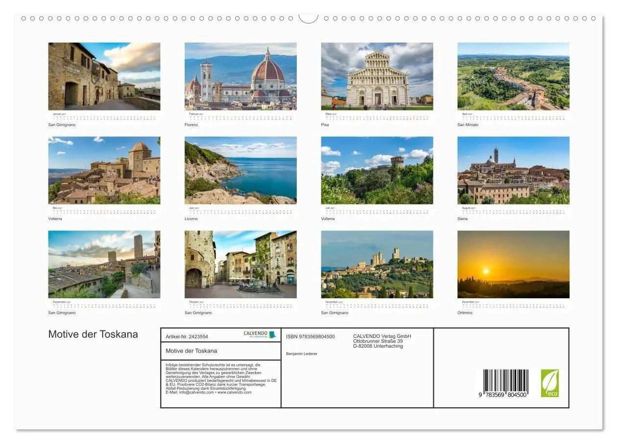 Bild: 9783569804500 | Motive der Toskana (hochwertiger Premium Wandkalender 2027 DIN A2...