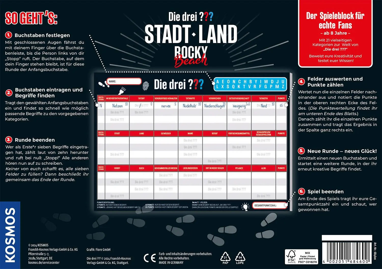 Rückseite: 4002051684600 | Die drei ???: Stadt - Land - Rocky Beach | Spiel | Spiel | Geblockt