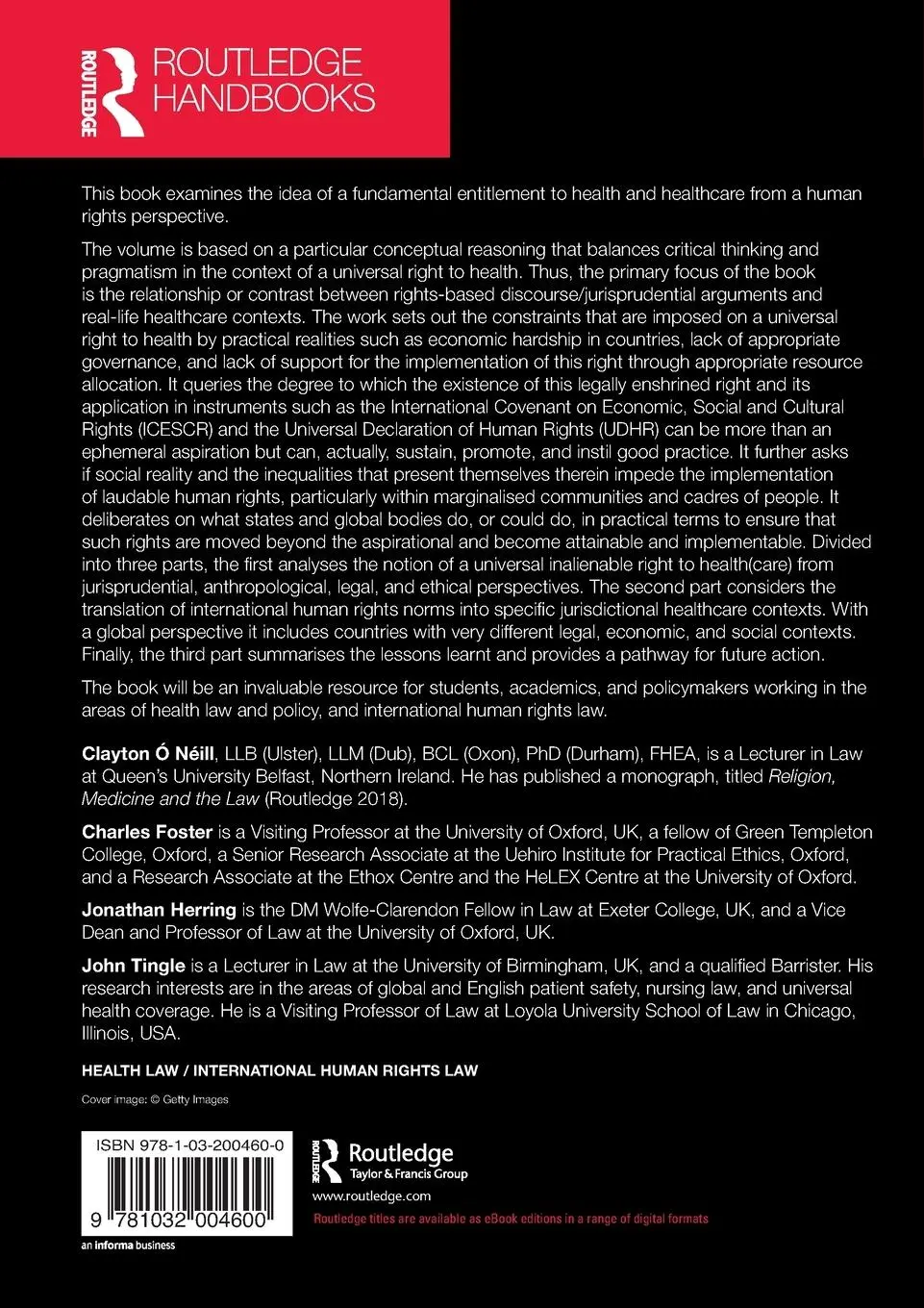 Rückseite: 9781032004600 | Routledge Handbook of Global Health Rights | Clayton Ó Néill (u. a.)