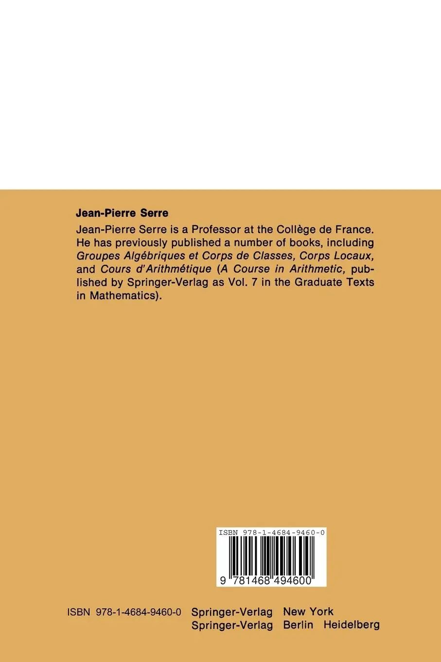Rückseite: 9781468494600 | Linear Representations of Finite Groups | Jean-Pierre Serre | Buch | x