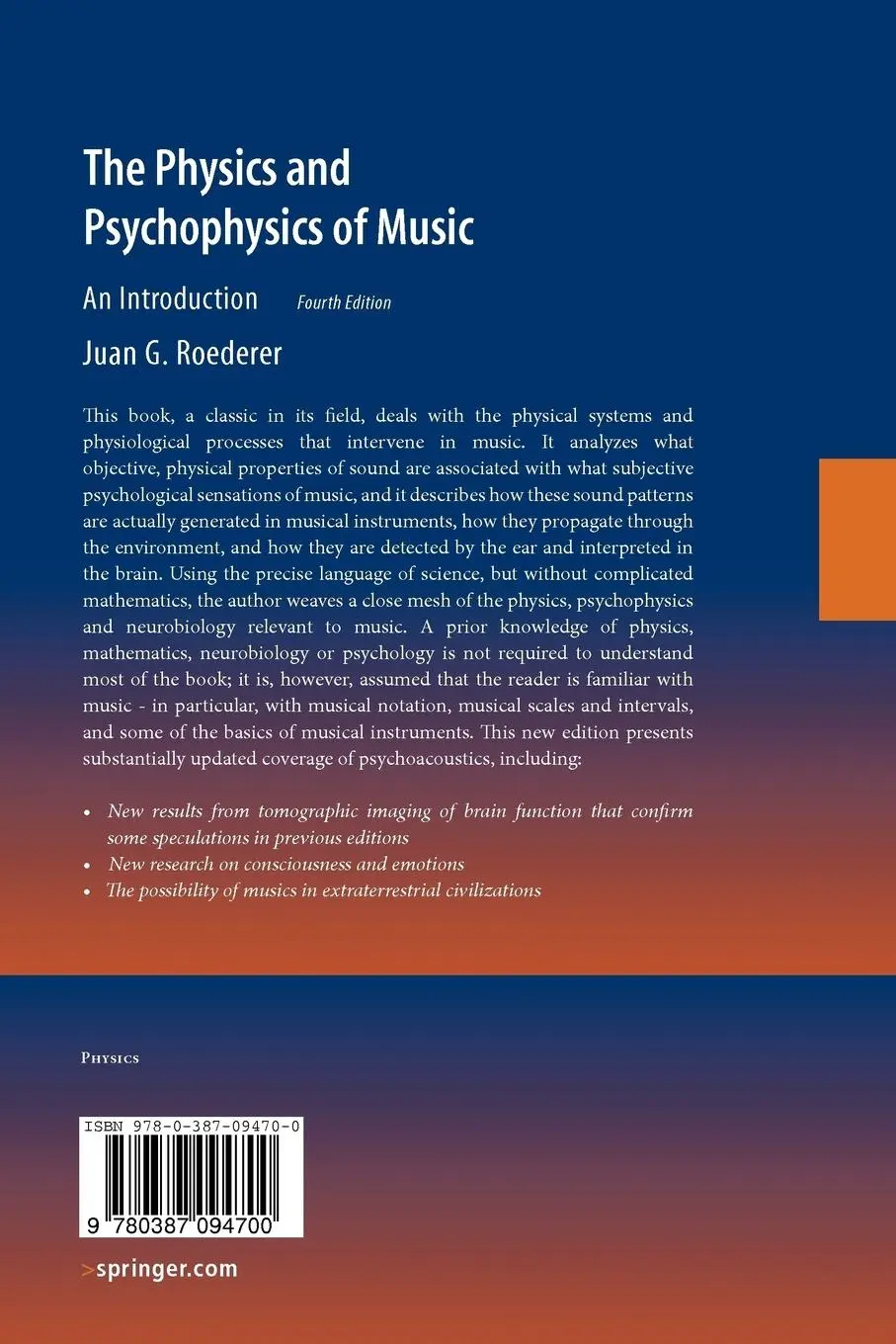 Rückseite: 9780387094700 | The Physics and Psychophysics of Music | An Introduction | Roederer