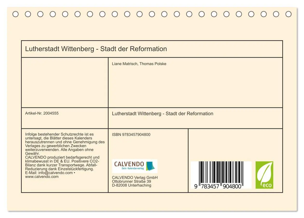 Bild: 9783457904800 | Lutherstadt Wittenberg - Stadt der Reformation (Tischkalender 2026...