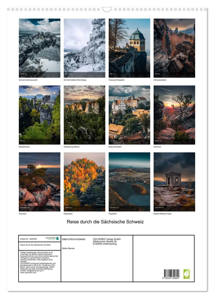 Bild: 9783516304800 | Reise durch die Sächsische Schweiz (Wandkalender 2026 DIN A2 hoch),...