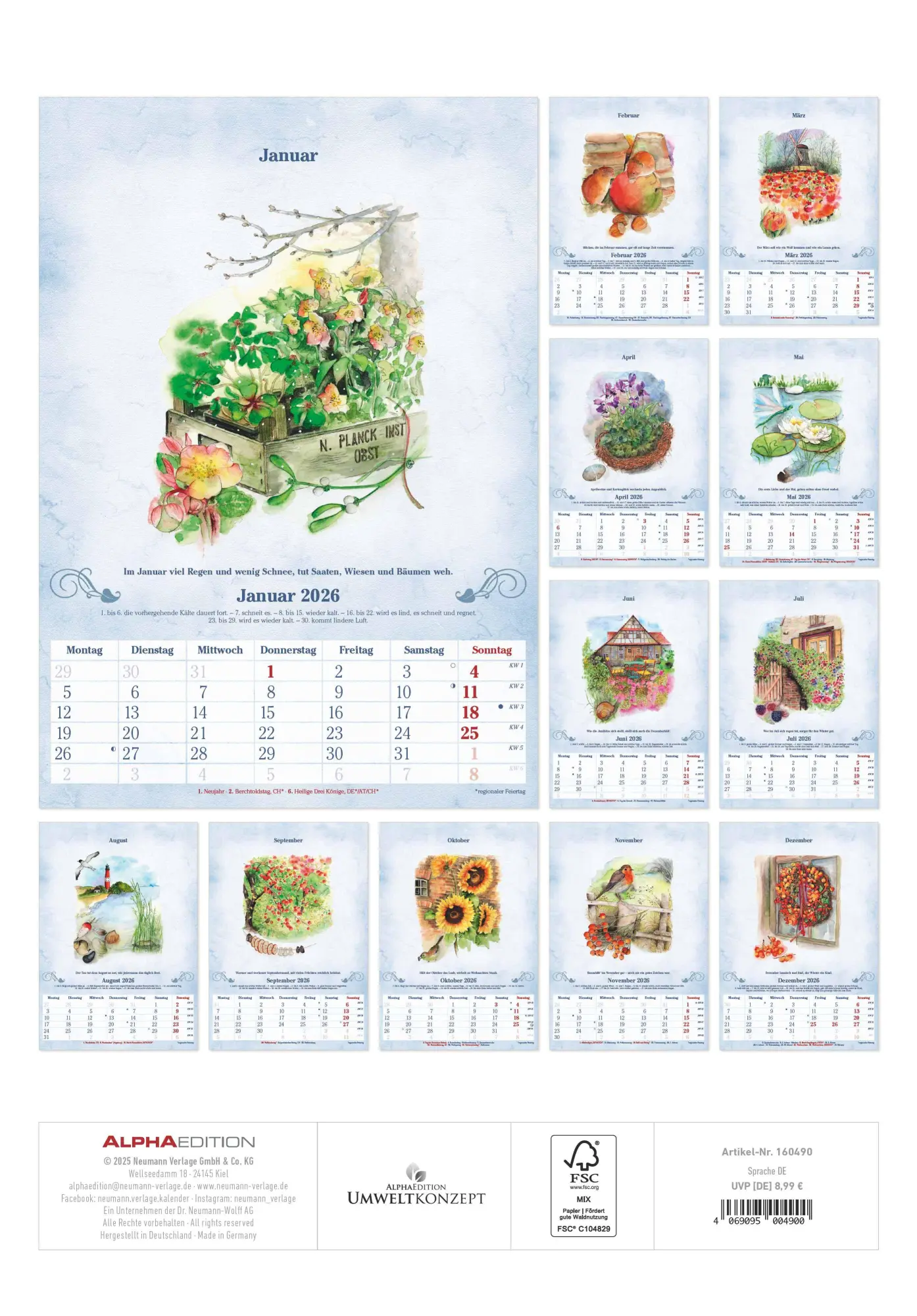 Rückseite: 4069095004900 | 100-jähriger Kalender 2026 - Bildkalender 23,7x34 cm - mit...