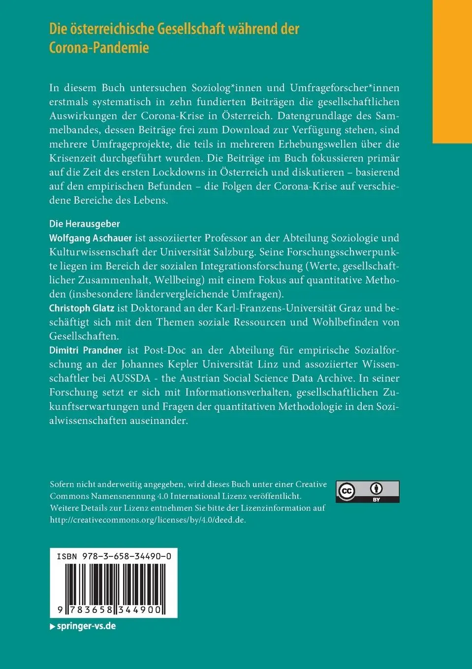 Rückseite: 9783658344900 | Die österreichische Gesellschaft während der Corona-Pandemie | Buch
