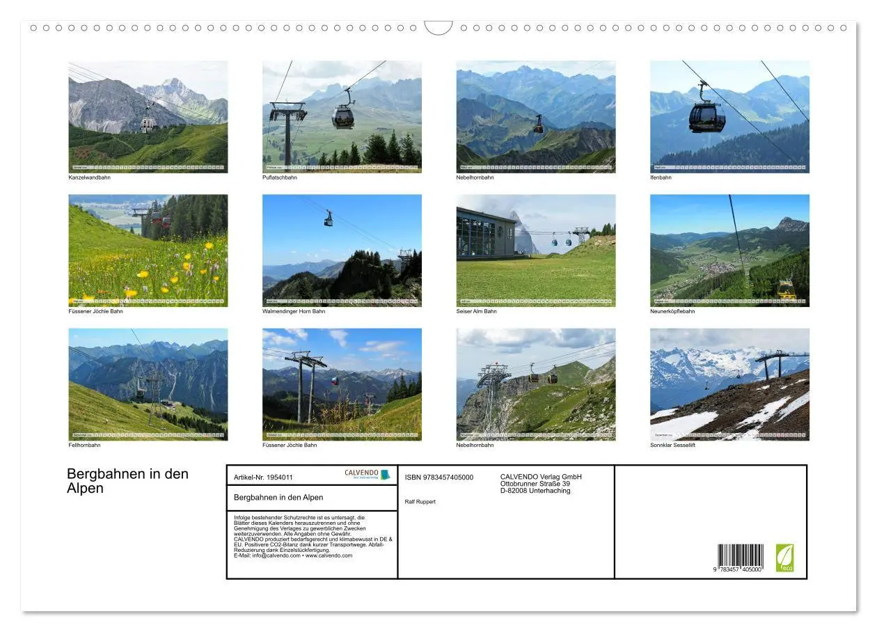 Bild: 9783457405000 | Bergbahnen in den Alpen (Wandkalender 2026 DIN A2 quer), CALVENDO...