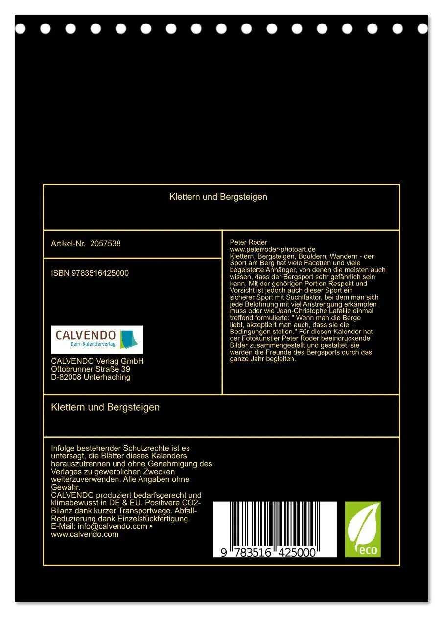 Bild: 9783516425000 | Klettern und Bergsteigen (Tischkalender 2026 DIN A5 hoch), CALVENDO...
