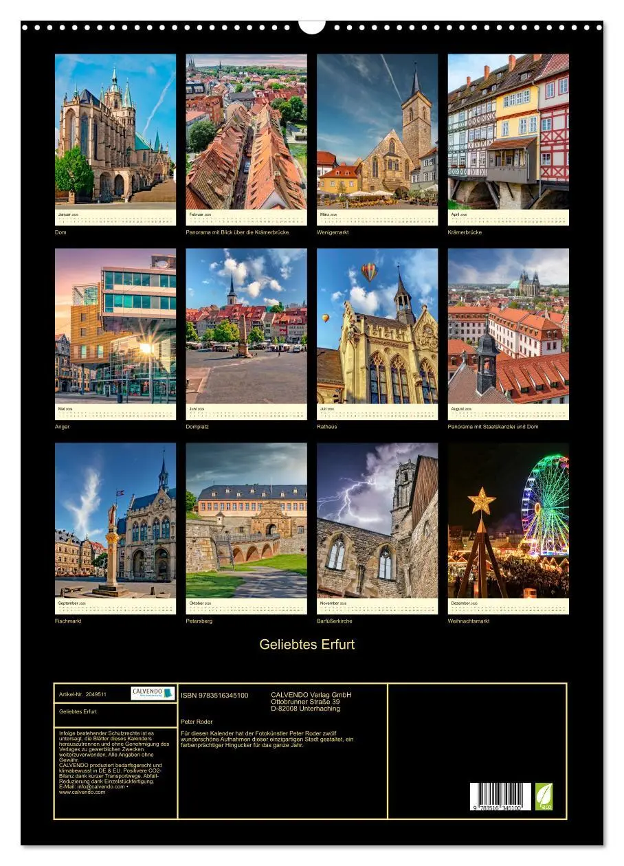 Bild: 9783516345100 | Geliebtes Erfurt (Wandkalender 2026 DIN A2 hoch), CALVENDO...