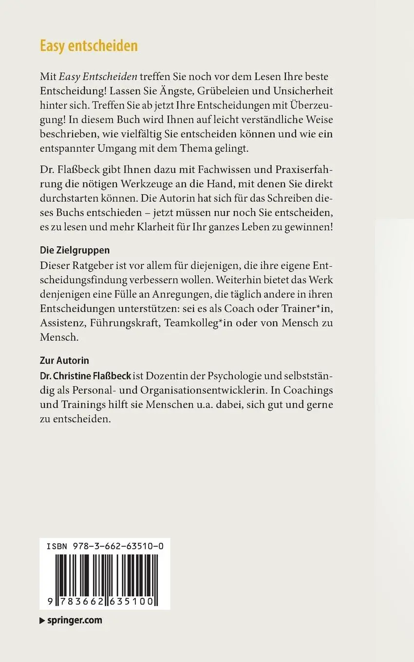 Rückseite: 9783662635100 | Easy entscheiden | Ratgeber für den Entscheidungsboost | Flaßbeck