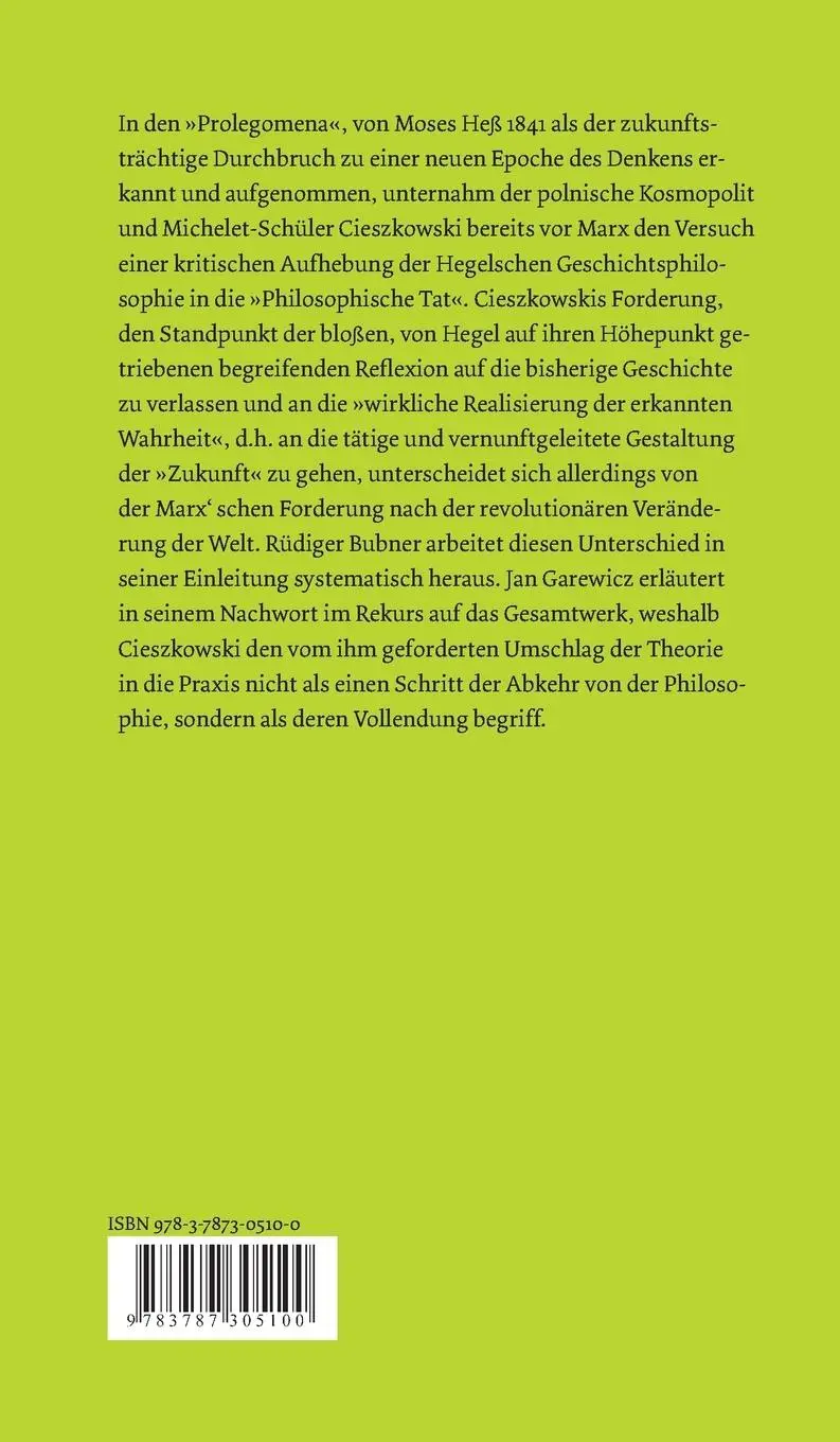 Rückseite: 9783787305100 | Prolegomena zur Historiosophie | August Von Cieszkowski | Buch | 1981