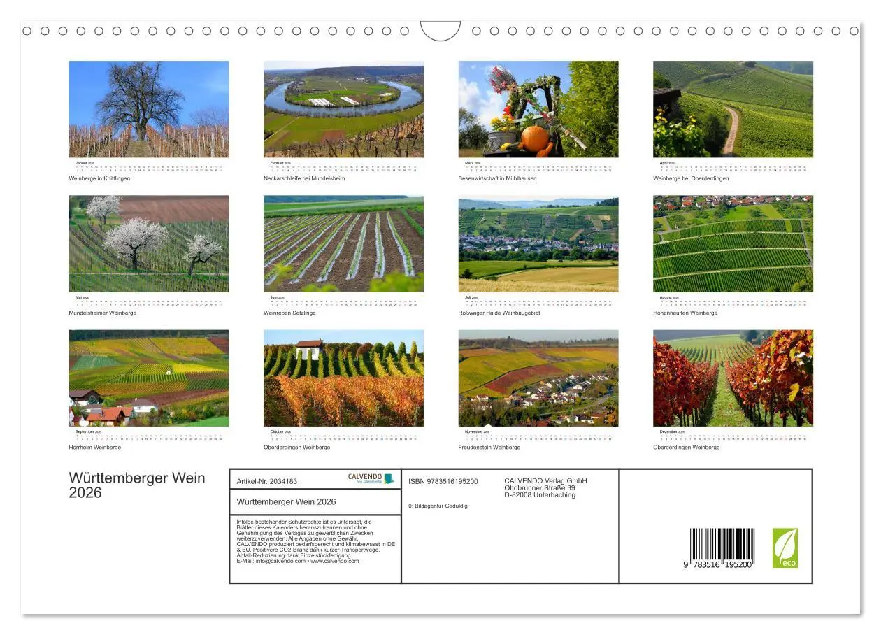 Bild: 9783516195200 | Württemberger Wein 2026 (Wandkalender 2026 DIN A3 quer), CALVENDO...