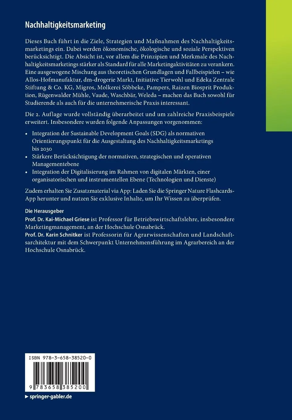 Rückseite: 9783658385200 | Nachhaltigkeitsmarketing | Eine fallstudienbasierte Einführung | 2023