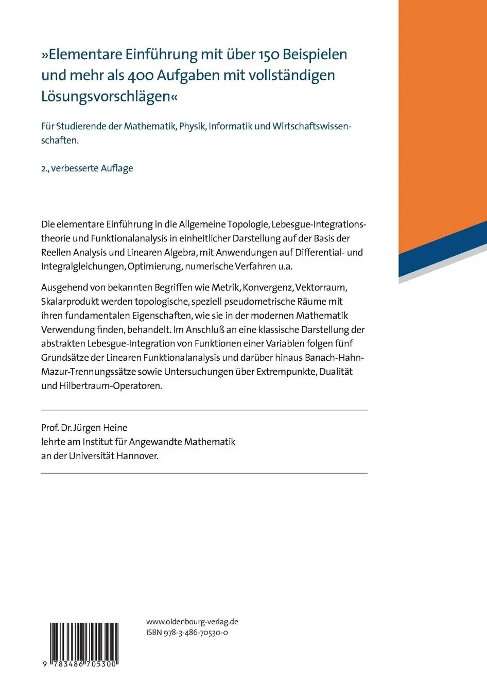 Rückseite: 9783486705300 | Topologie und Funktionalanalysis | Jürgen Heine | Taschenbuch | X
