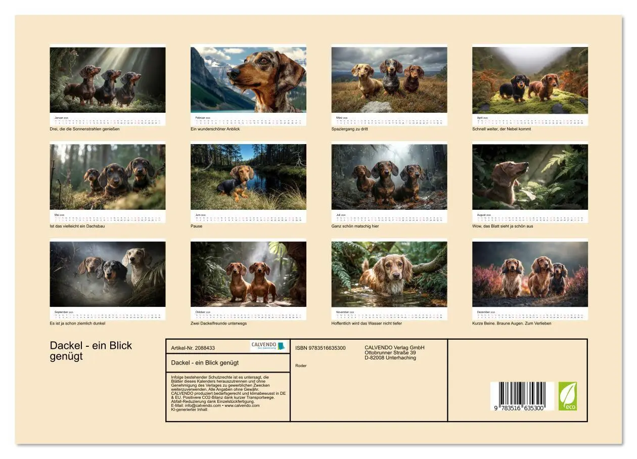 Bild: 9783516635300 | Dackel - ein Blick genügt (Wandkalender 2026 DIN A3 quer), CALVENDO...