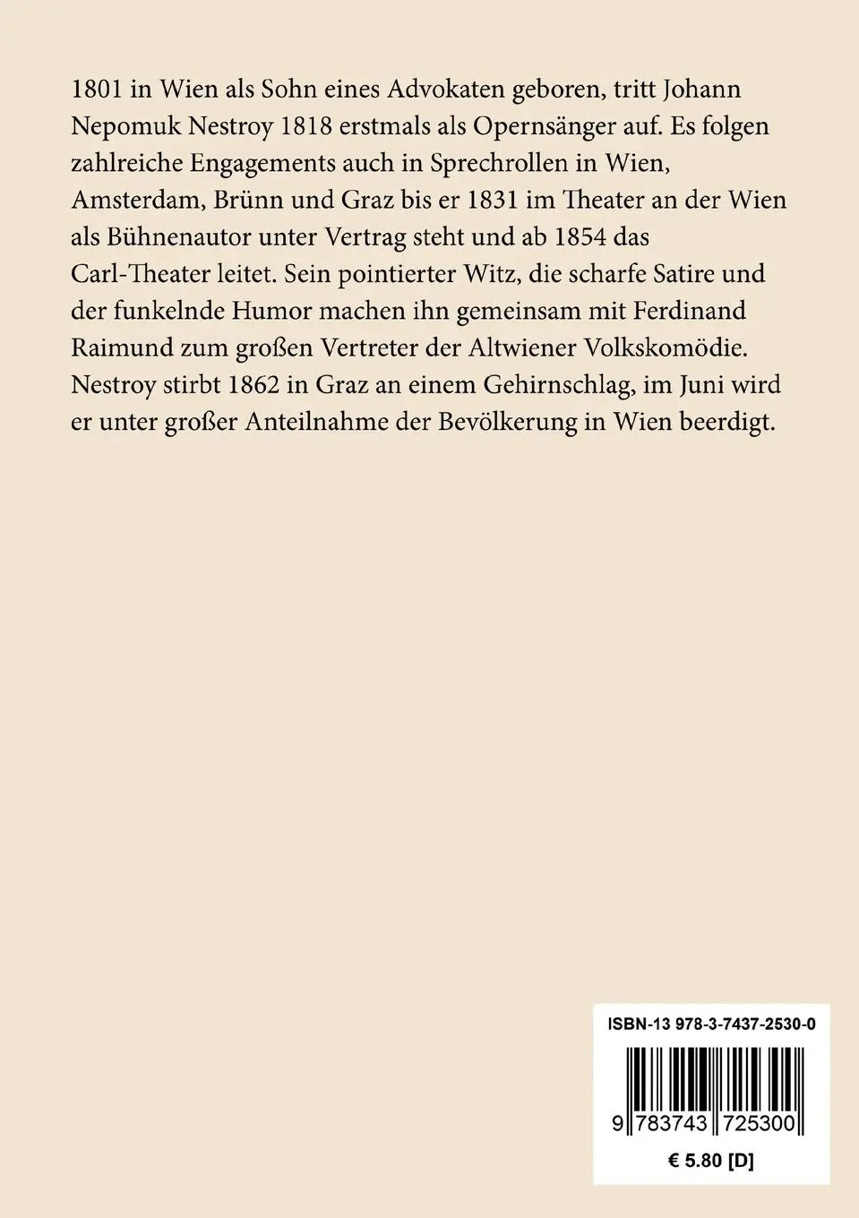 Rückseite: 9783743725300 | Eulenspiegel oder Schabernack über Schabernack | Johann Nestroy | Buch