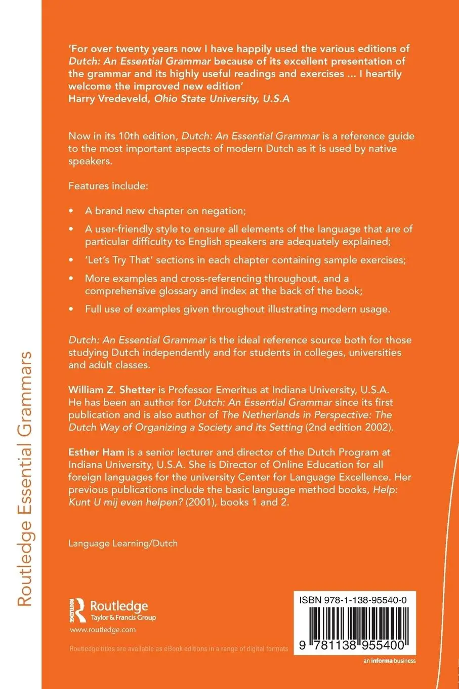 Rückseite: 9781138955400 | Dutch | An Essential Grammar | William Shetter (u. a.) | Taschenbuch