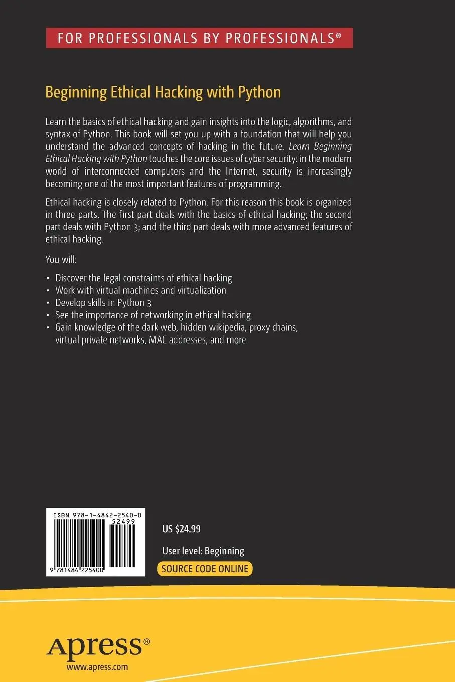 Rückseite: 9781484225400 | Beginning Ethical Hacking with Python | Sanjib Sinha | Taschenbuch