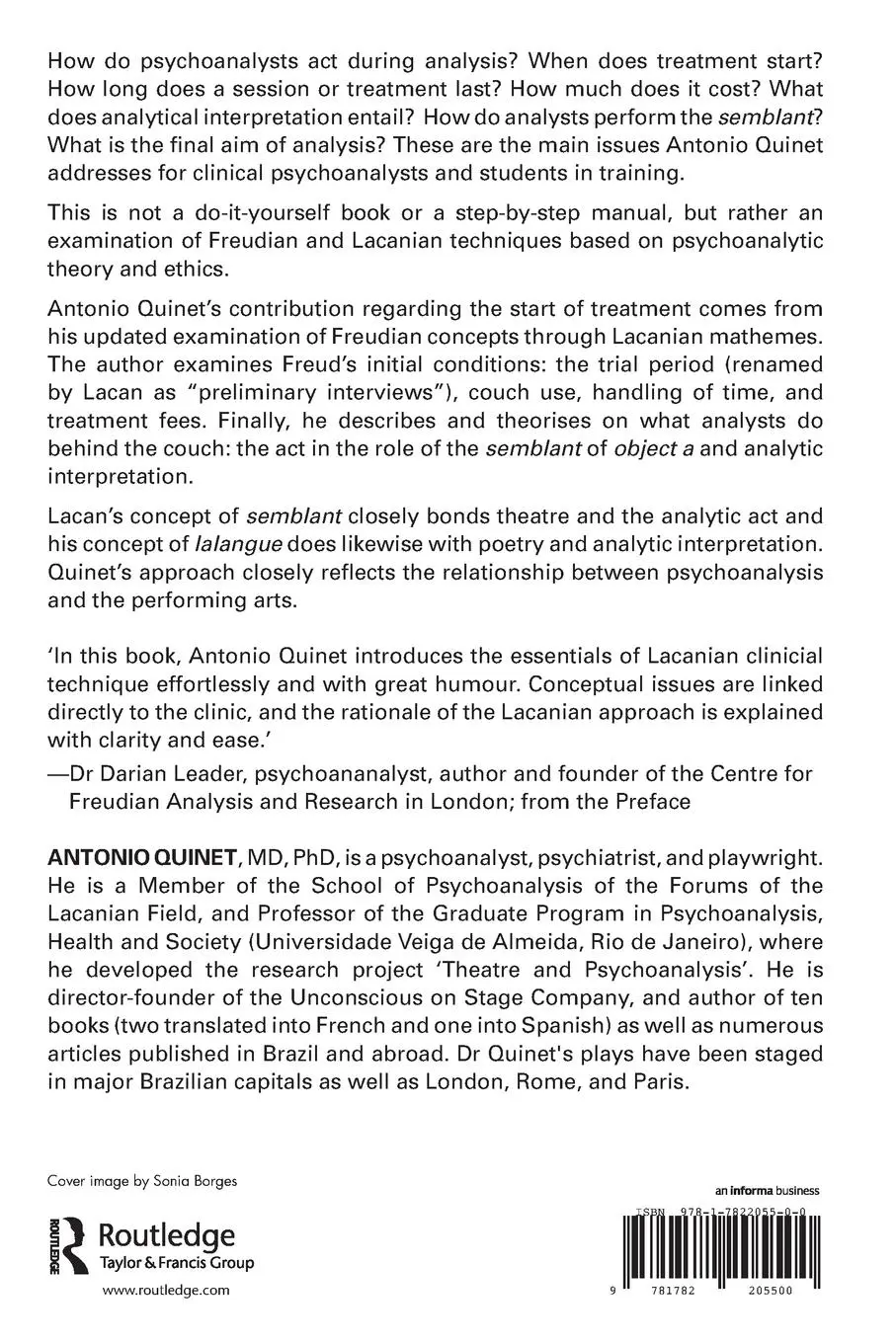 Rückseite: 9781782205500 | Lacan's Clinical Technique | Lack(a)nian Analysis | Antonio Quinet