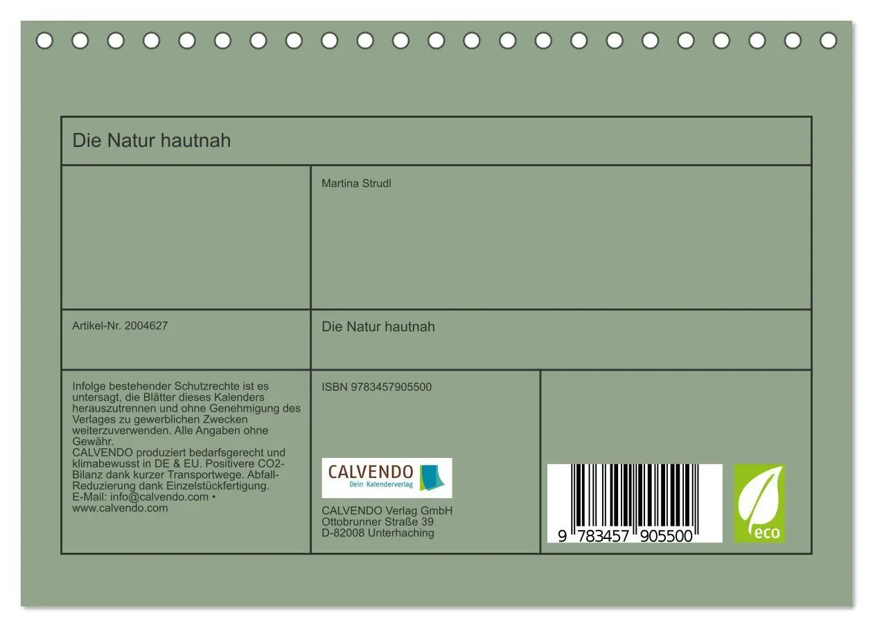 Bild: 9783457905500 | Die Natur hautnah (Tischkalender 2026 DIN A5 quer), CALVENDO...