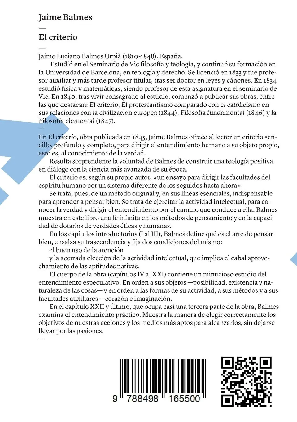 Rückseite: 9788498165500 | El criterio | Jaime Balmes | Taschenbuch | Spanisch | 2024