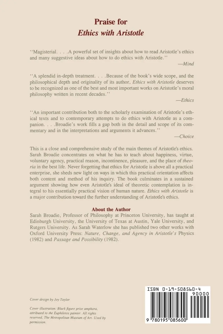 Rückseite: 9780195085600 | Ethics with Aristotle | Sarah Broadie | Taschenbuch | Englisch | 1993