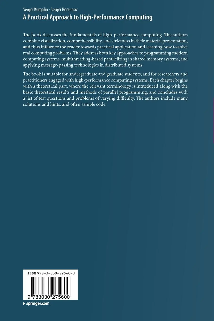 Rückseite: 9783030275600 | A Practical Approach to High-Performance Computing | Borzunov (u. a.)