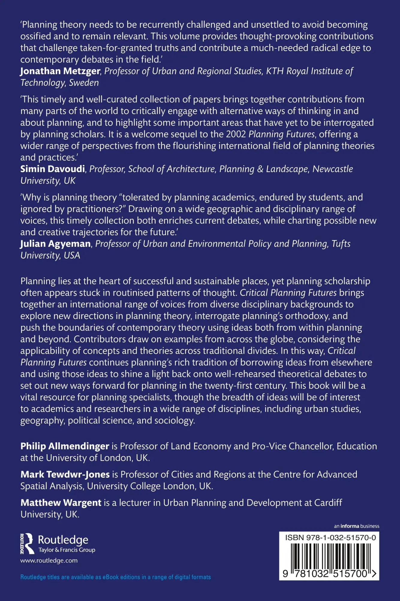 Rückseite: 9781032515700 | Critical Planning Futures | New Directions in Planning Theory | Buch