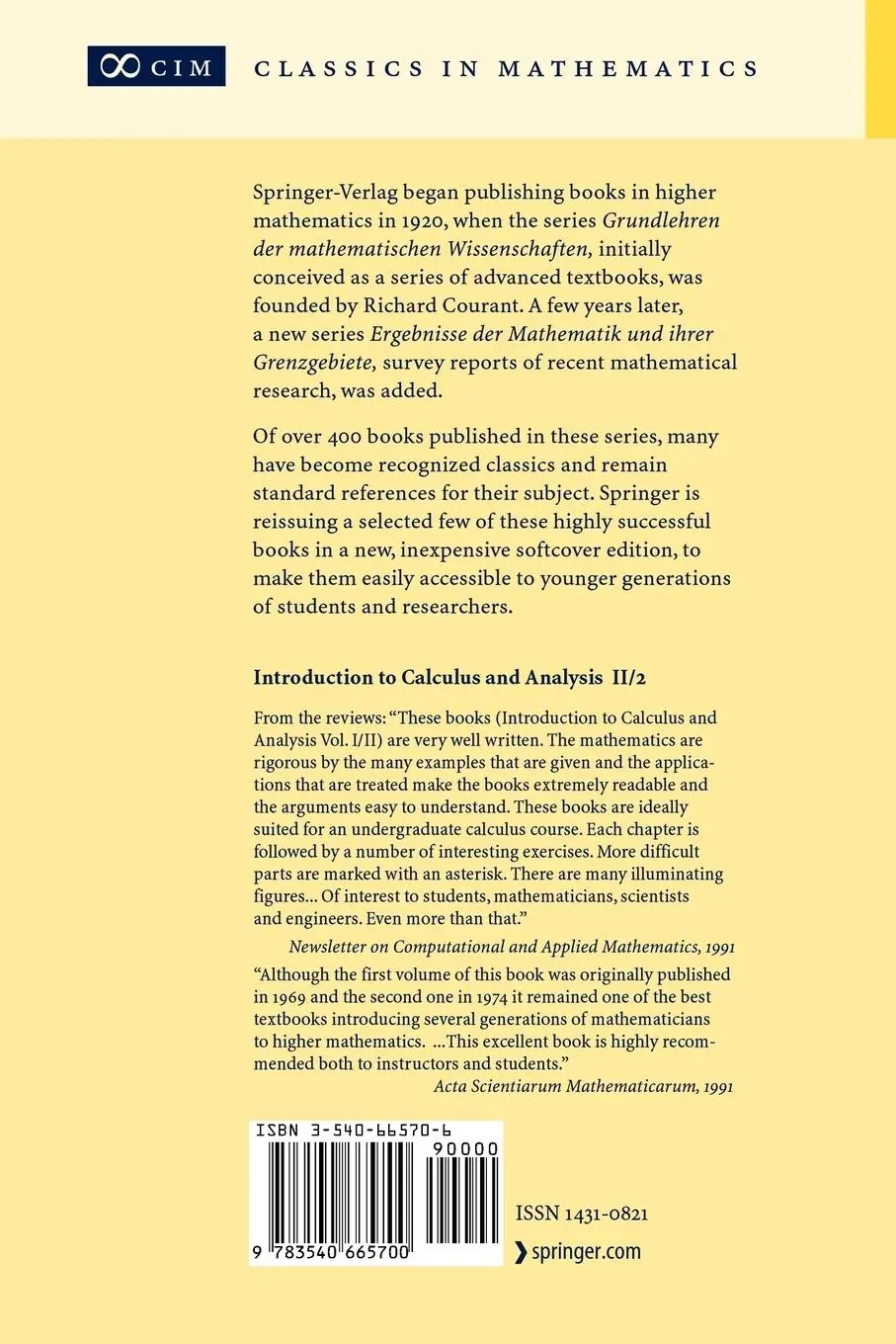 Rückseite: 9783540665700 | Introduction to Calculus and Analysis II/2 | Chapters 5 - 8 | Buch