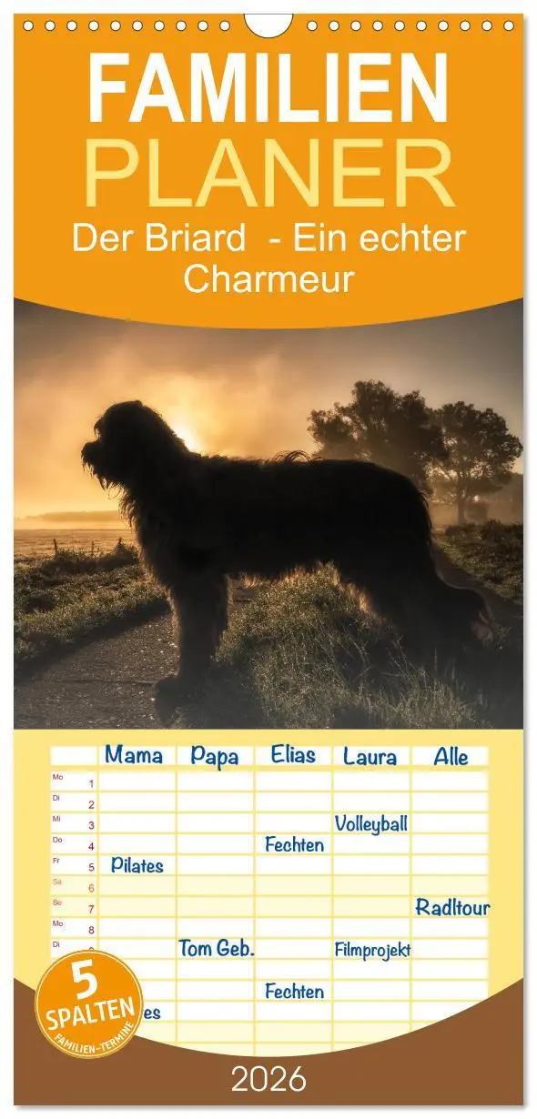 Cover: 9783516515800 | Familienplaner 2026 - Der Briard - Ein echter Charmeur mit 5...