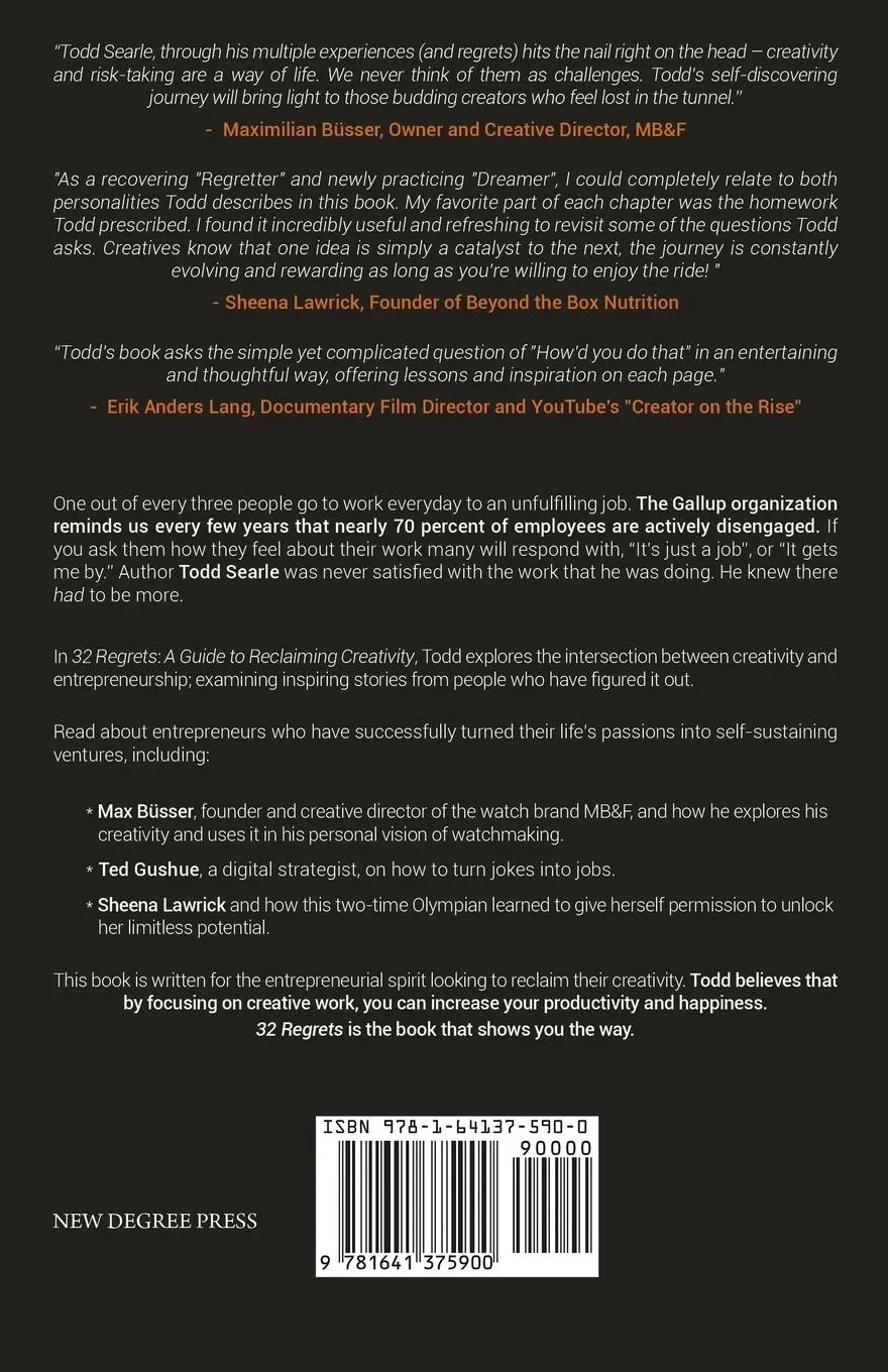Rückseite: 9781641375900 | 32 Regrets | A Guide to Reclaiming Creativity | Todd Searle | Buch
