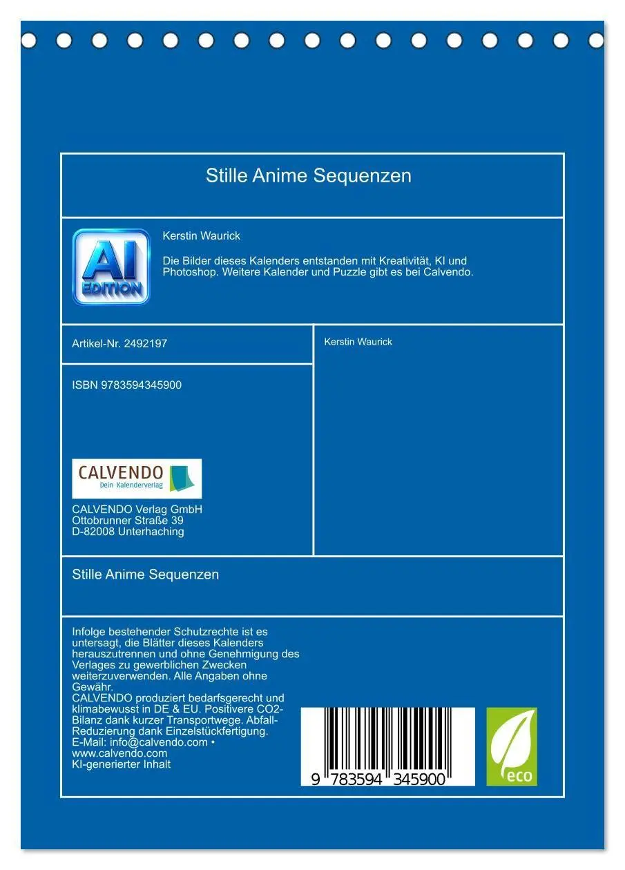 Bild: 9783594345900 | Stille Anime Sequenzen (Tischkalender 2027 DIN A5 hoch), CALVENDO...