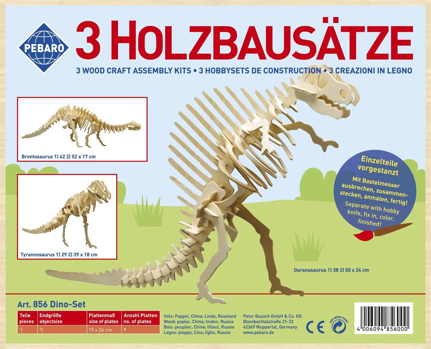 Cover: 4006094856000 | PEBARO 856 - Holzbausatz Dinosaurier-Set, Brontosaurus,...