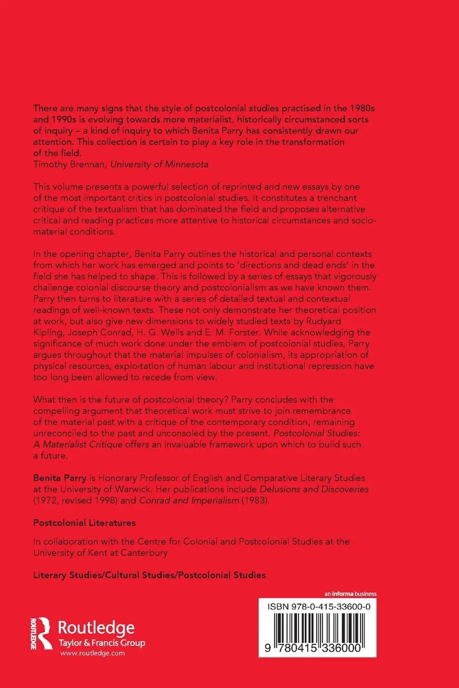 Rückseite: 9780415336000 | Postcolonial Studies | A Materialist Critique | Benita Parry | Buch