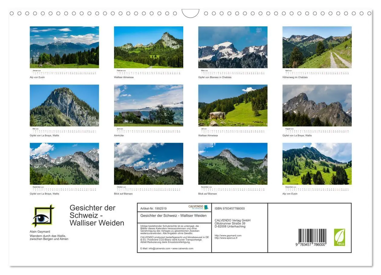 Bild: 9783457786000 | Gesichter der Schweiz - Walliser Weiden (Wandkalender 2026 DIN A3...
