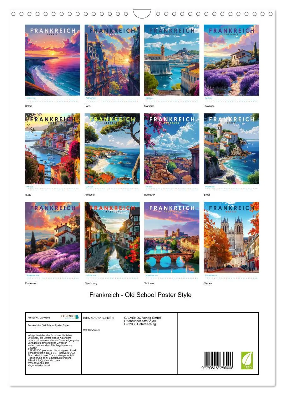 Bild: 9783516256000 | Frankreich - Old School Poster Style (Wandkalender 2026 DIN A3...