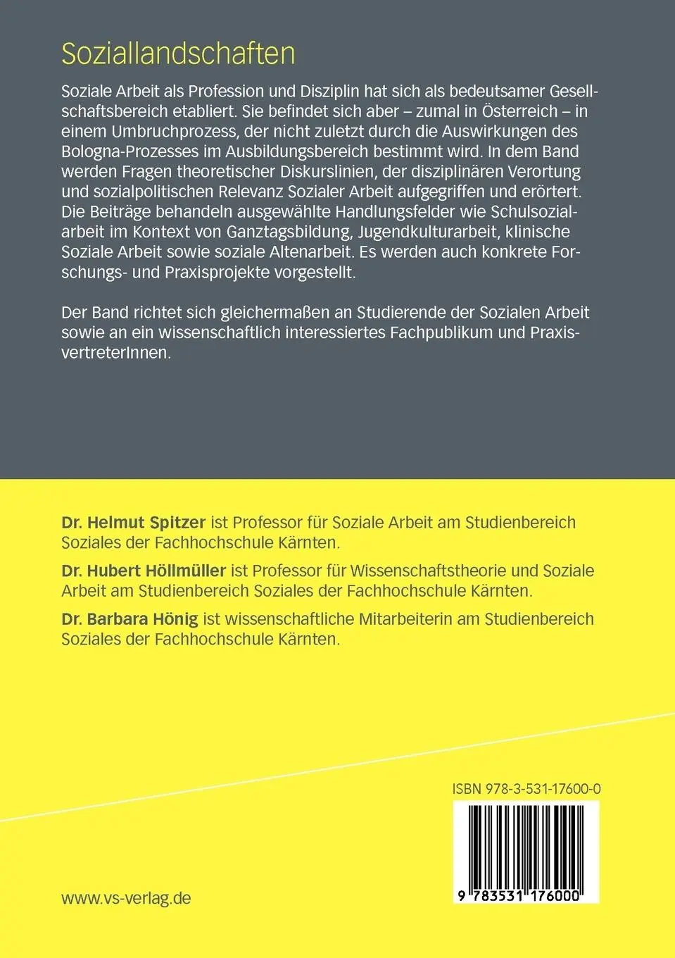 Rückseite: 9783531176000 | Soziallandschaften | Helmut Spitzer (u. a.) | Taschenbuch | 377 S.
