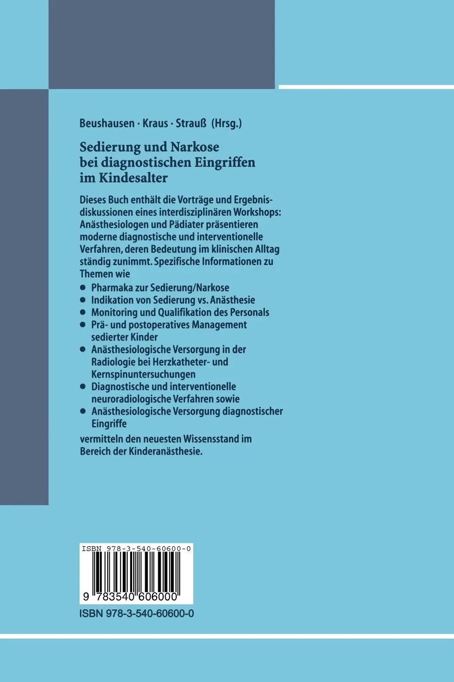Rückseite: 9783540606000 | Sedierung und Narkose | bei diagnostischen Eingriffen im Kindesalter