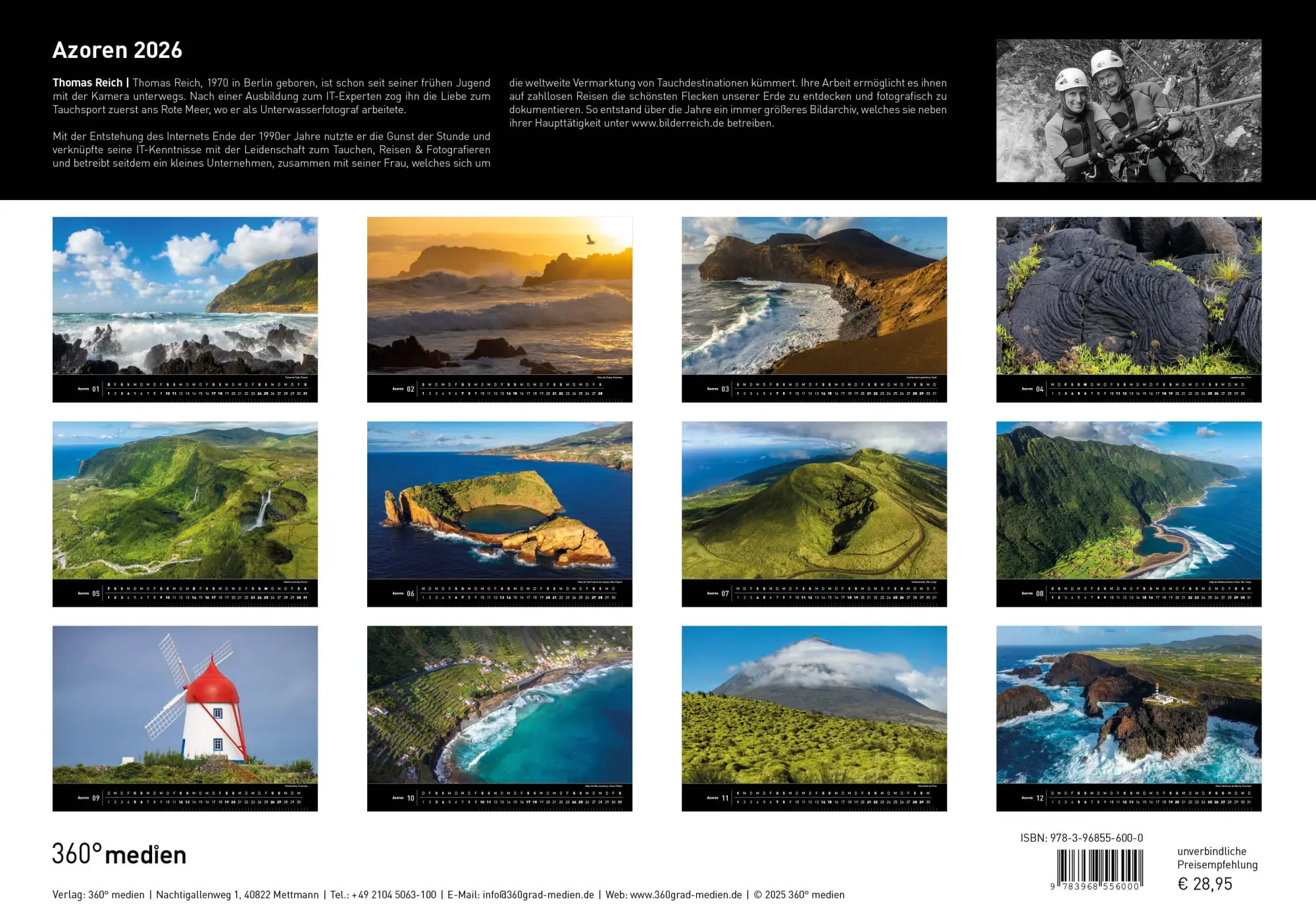 Rückseite: 9783968556000 | Azoren Premiumkalender 2026 | Thomas Reich | Kalender | 14 S. | 2026