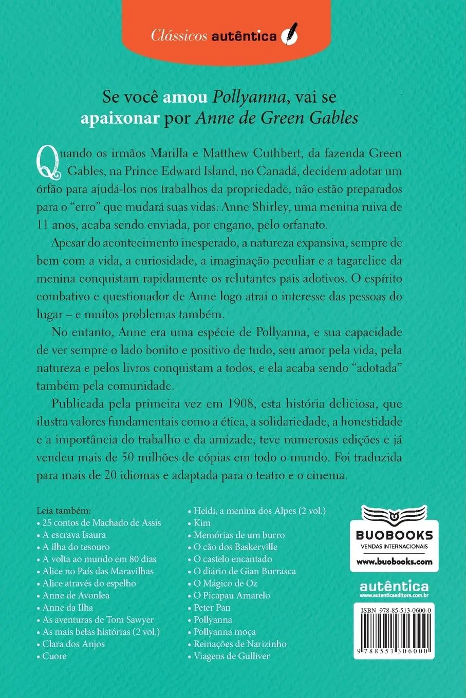 Rückseite: 9788551306000 | Anne de Green Gables - (Texto integral - Clássicos Autêntica) | Buch